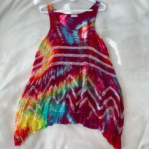 Voile and Lace Trapeze Slip Tie Dye Mini Dress
